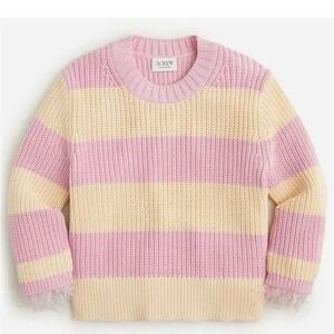 J Crew Collection Women's Pink Ivory‎ Rugby Stripe Feather Trim Sweater- Size XS